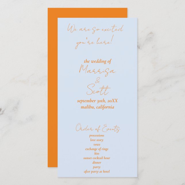 orange and blue wedding programs  (Front/Back)