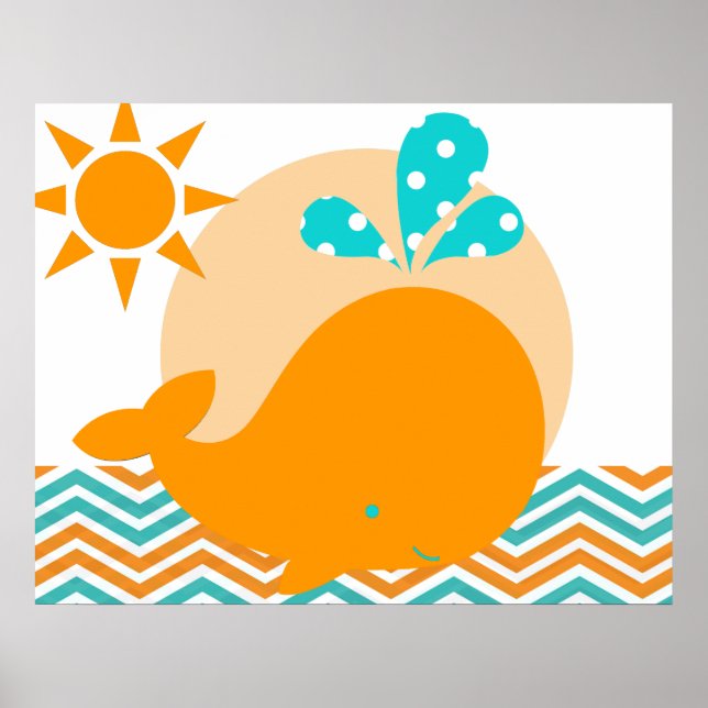 Orange and Blue Whale Nursery Poster (Front)