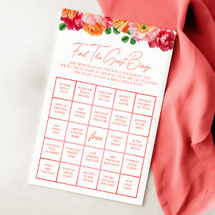 Orange and Bright Pink Floral Bridal Bingo Game