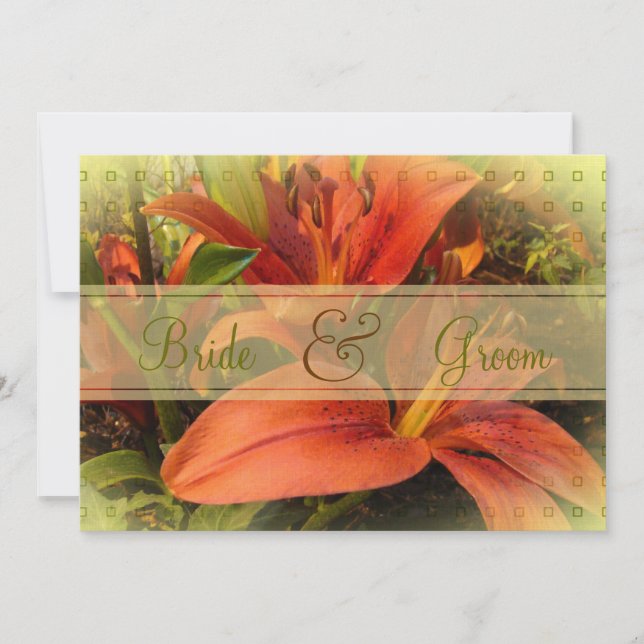 Orange and Brown 4 Lily  with Monogram Invitation (Front)