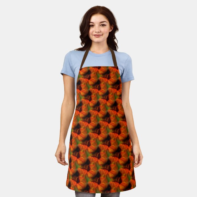 Orange And Brown Abstract Art Pattern     Apron (Worn)