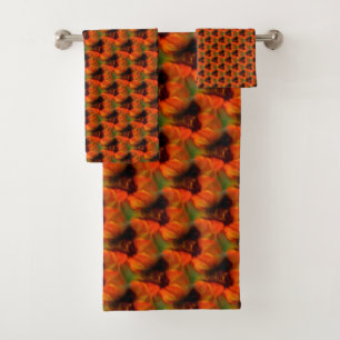 Orange And Brown Abstract Art Pattern Bath Towel Set