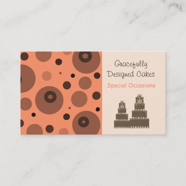 Orange and Brown Abstract Designer Cakes Business Card (Front)