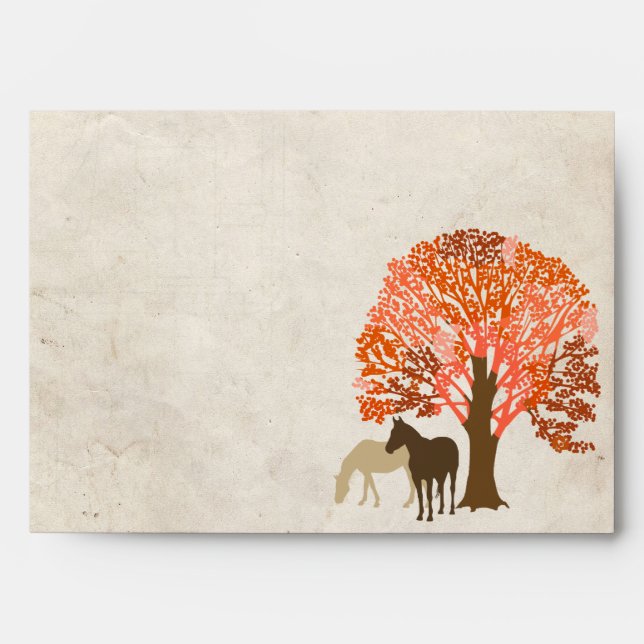 Orange and Brown Autumn Horses Envelope (Front)