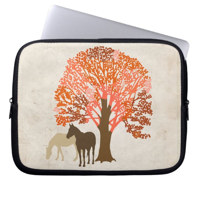 Orange and Brown Autumn Horses Laptop Sleeve (Front)