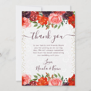 Orange and Brown Autumnal Flowers Wedding Thank You Card