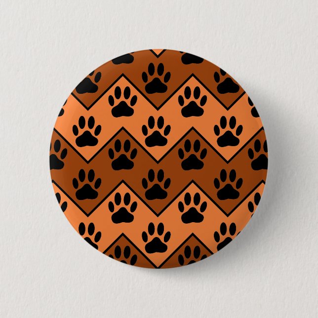 Orange And Brown Chevron With Dog Paw Pattern 6 Cm Round Badge (Front)