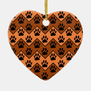 Orange And Brown Chevron With Dog Paw Pattern Ceramic Tree Decoration