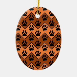 Orange And Brown Chevron With Dog Paw Pattern Ceramic Tree Decoration