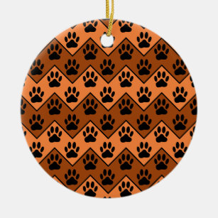 Orange And Brown Chevron With Dog Paw Pattern Ceramic Tree Decoration