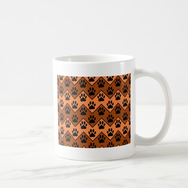 Orange And Brown Chevron With Dog Paw Pattern Coffee Mug (Right)