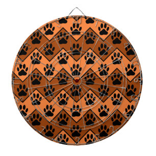 Orange And Brown Chevron With Dog Paw Pattern Dartboard