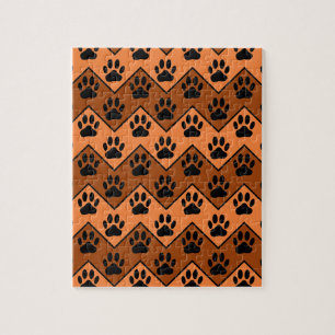 Orange And Brown Chevron With Dog Paw Pattern Jigsaw Puzzle