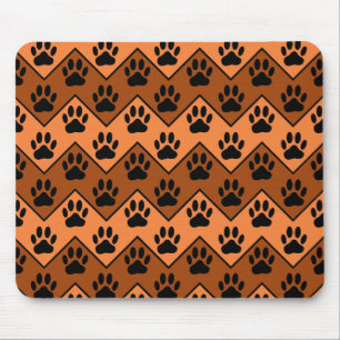 Orange And Brown Chevron With Dog Paw Pattern Mouse Mat
