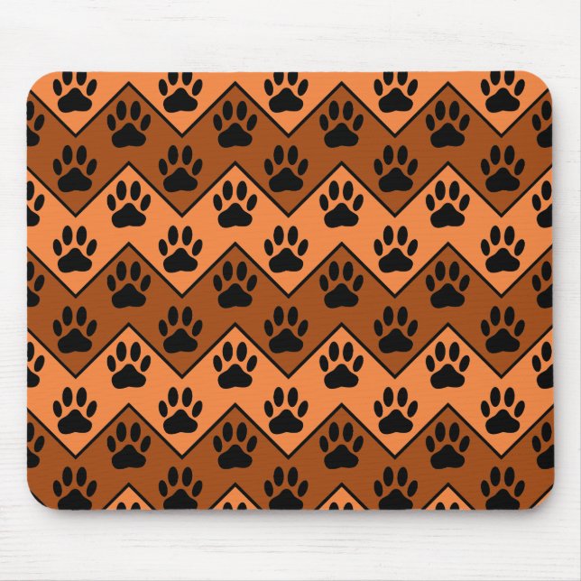 Orange And Brown Chevron With Dog Paw Pattern Mouse Mat (Front)