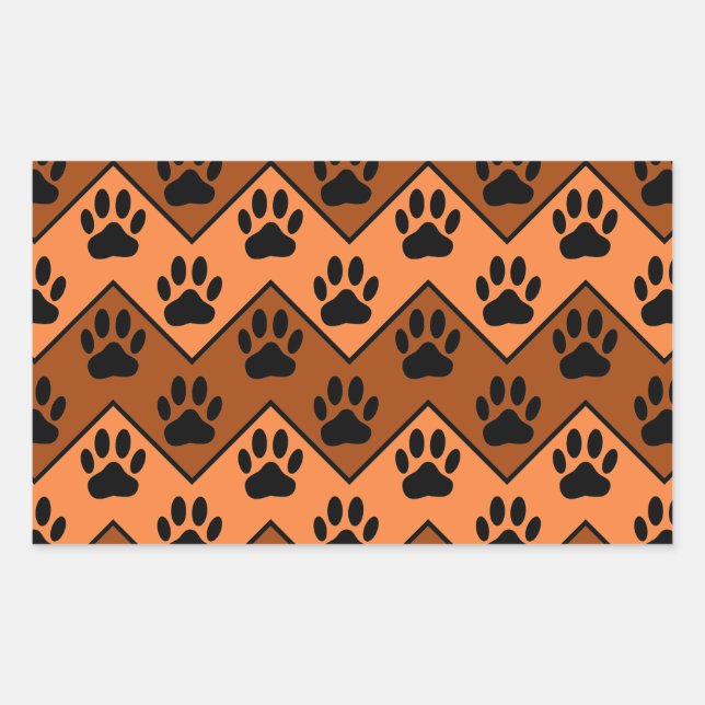 Orange And Brown Chevron With Dog Paw Pattern Rectangular Sticker (Front)