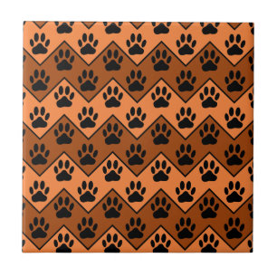 Orange And Brown Chevron With Dog Paw Pattern Tile