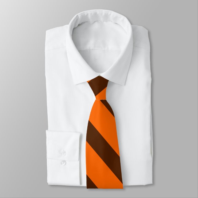 Orange and Brown Diagonally-Striped Tie (Tied)