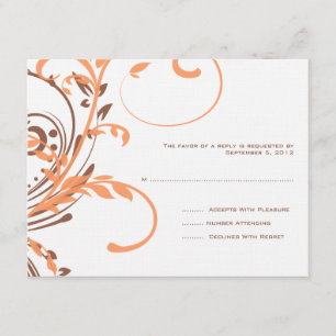 Orange and Brown Double Floral Wedding RSVP Card