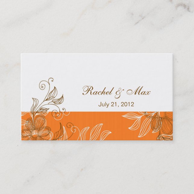 Orange and Brown Elegant Wedding Business Card (Front)
