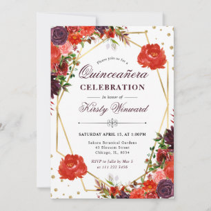 Orange and Brown Fall Flowers Quinceanera Invitation