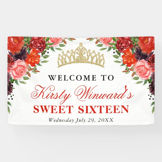 Orange and Brown Fall Flowers Sweet 16 Banner (Horizontal)