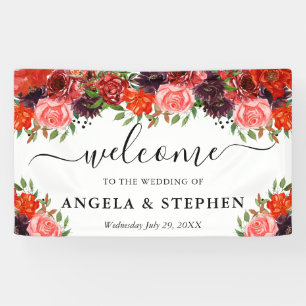Orange and Brown Fall Flowers Wedding Welcome Banner