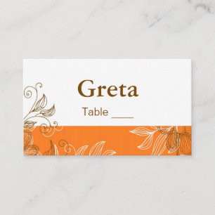 Orange and Brown Floral Table Place Cards