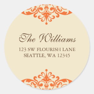 Orange and Brown Flourish Scroll Address Label