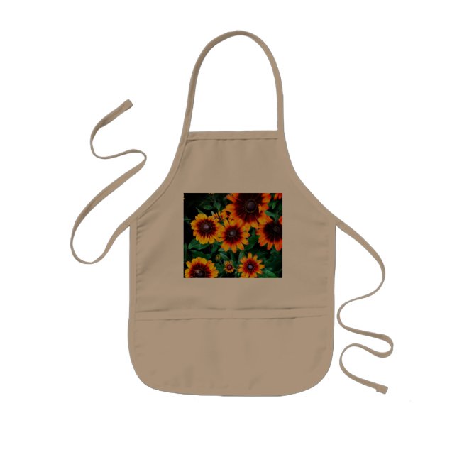 Orange and brown flowers kids apron (Front)