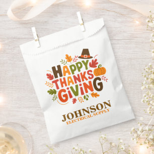 Orange and Brown Happy Thanksgiving Office Party Favour Bags