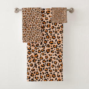 Orange and Brown Leopard Print Bath Towel Set