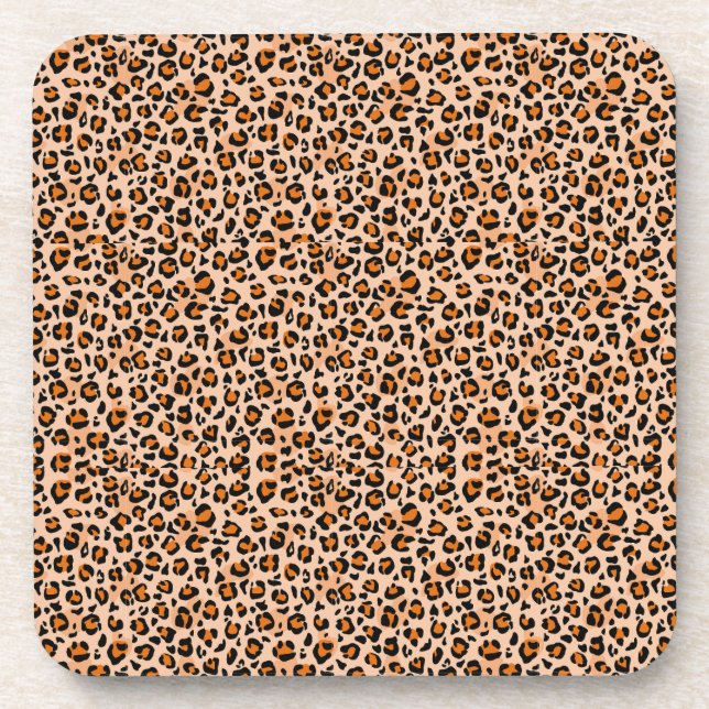 Orange and Brown Leopard Print Coaster (Front)