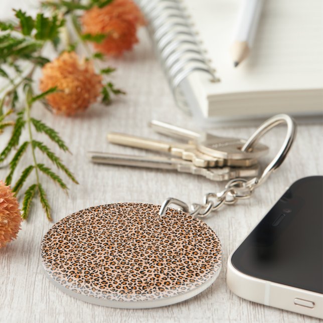 Orange and Brown Leopard Print Key Ring (Front Right)