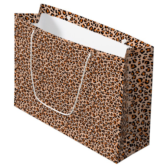 Orange and Brown Leopard Print Large Gift Bag (Front Angled)
