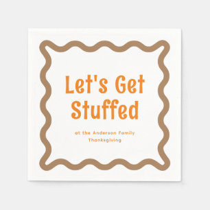 Orange and Brown Let's Get Stuffed Wavy Square Napkin