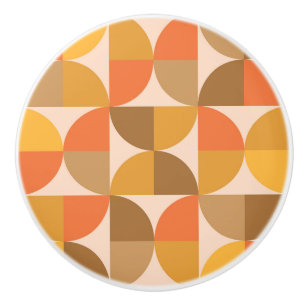 Orange and Brown Mid Century Half Circles  Ceramic Knob