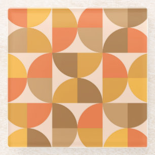 Orange and Brown Mid Century Half Circles  Glass Coaster