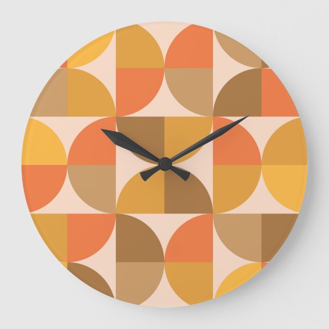 Orange and Brown Mid Century Half Circles  Large Clock (Front)