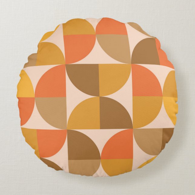 Orange and Brown Mid Century Half Circles  Round Cushion (Front)