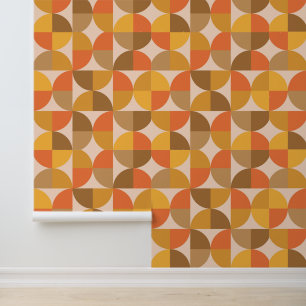 Orange and Brown Mid Century Half Circles  Wallpaper