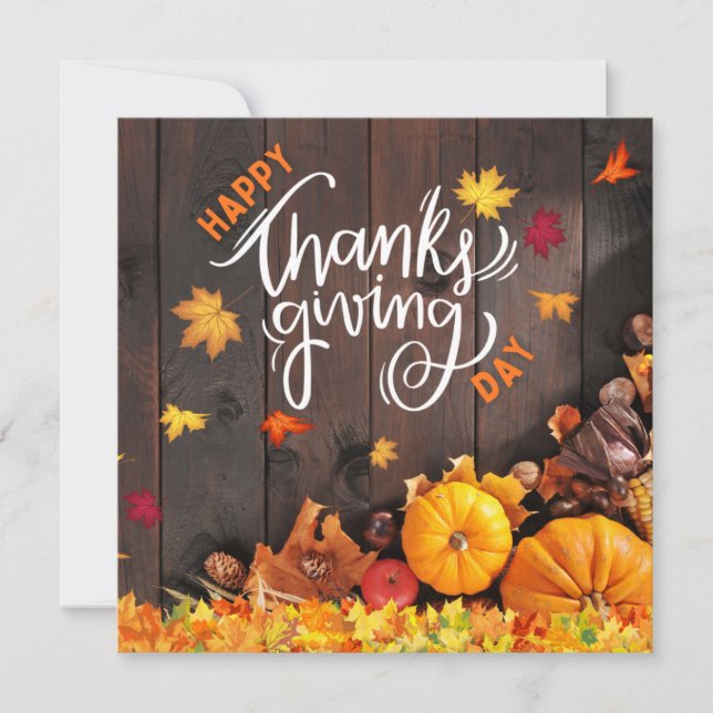 Orange and Brown Rustic Happy Thanksgiving Holiday Card (Front)