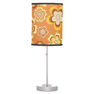 Orange and brown seventies floral pattern desk lamps