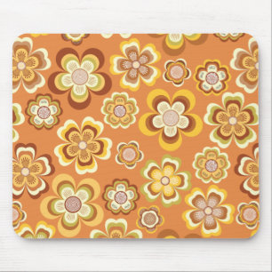 Orange and brown seventies floral pattern mouse mat