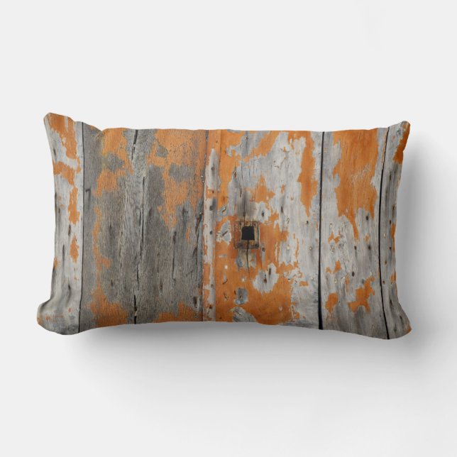 Orange and brown wooden board lumbar cushion (Front)