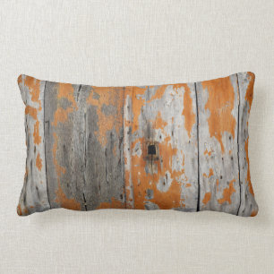 Orange and brown wooden board lumbar cushion