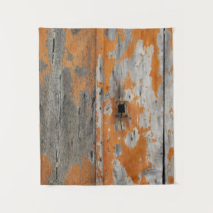 Orange and brown wooden board tapestry