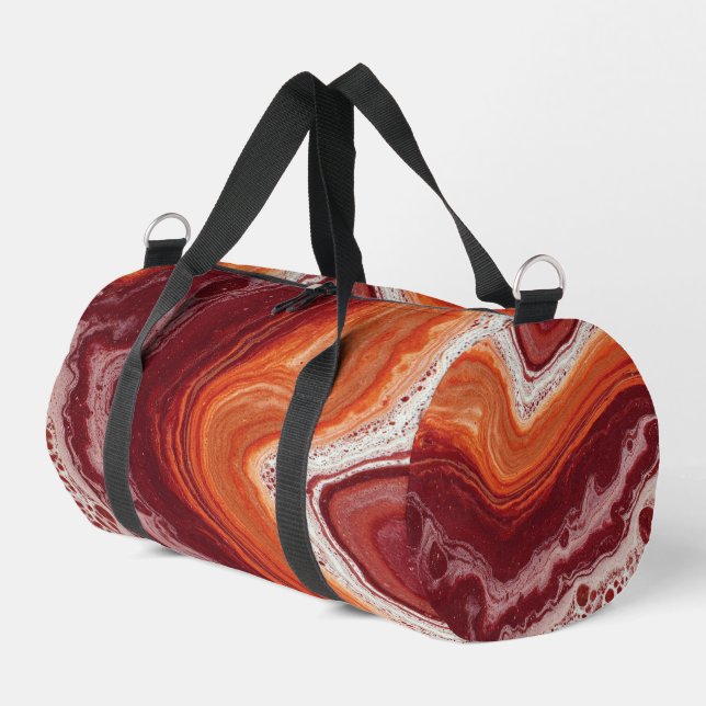 orange and burgundi fluid duffle bag (Left Corner)