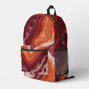 orange and burgundi fluid printed backpack