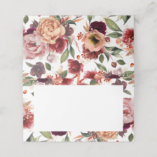 Orange and Burgundy Red Fall Flowers Wedding Place Card (Outside Unfolded)